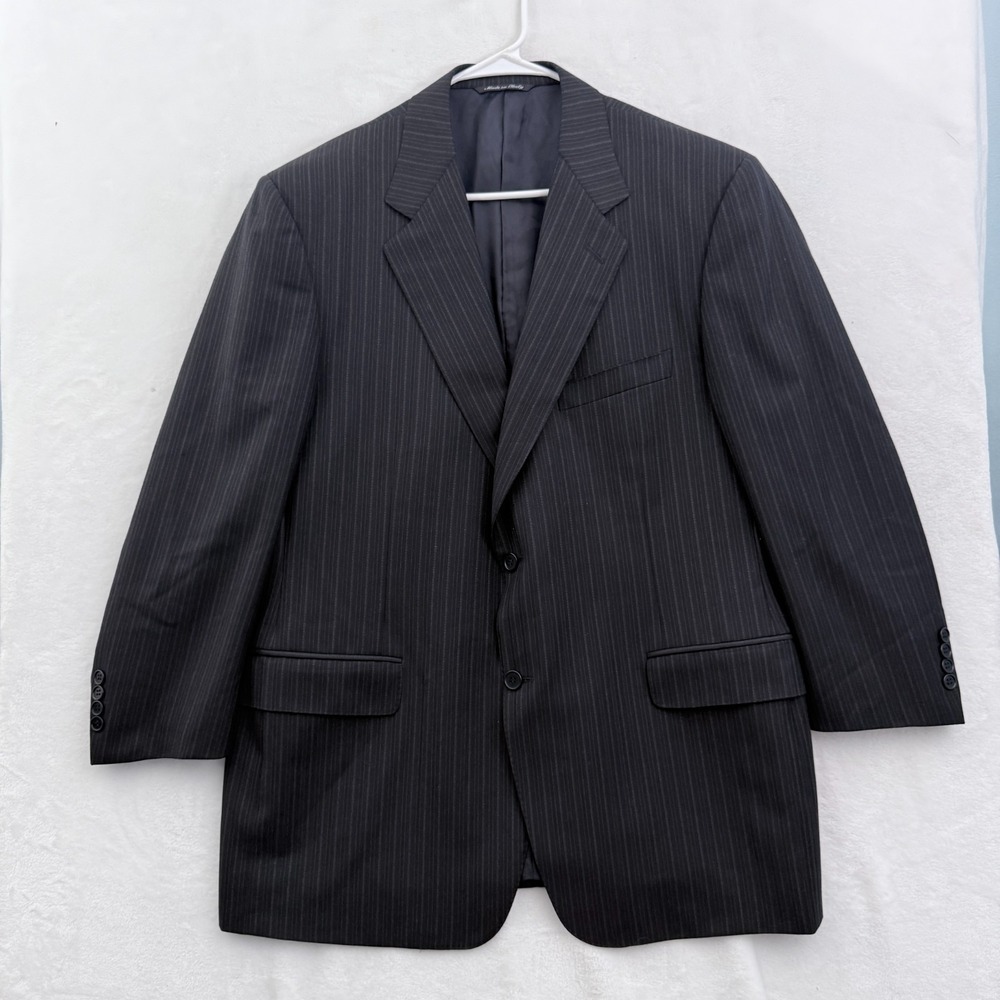Canali Suit Jacket Mens IT 56  / US 46 Black Pinstripe Super 120's Pure Wool